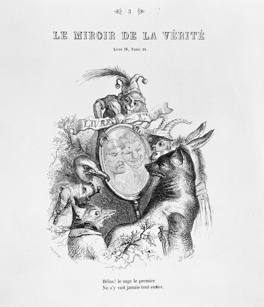 Jean-Pierre Claris de Florian (1755-94) „Fables” címlapja a „Le Miroir de la Verite”-ből alkotó: Grandville