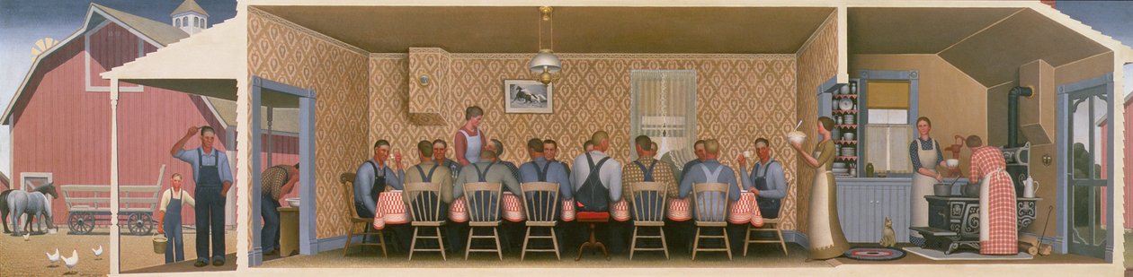 Vacsora a gyomlálóknak, 1934 (olaj, keménytábla) alkotó: Grant Wood