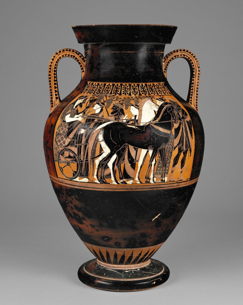 Athéni attikai fekete figura amfora Dionüszosszal és Ariadnéval, ie 540-30 (terrakotta) alkotó: Greek