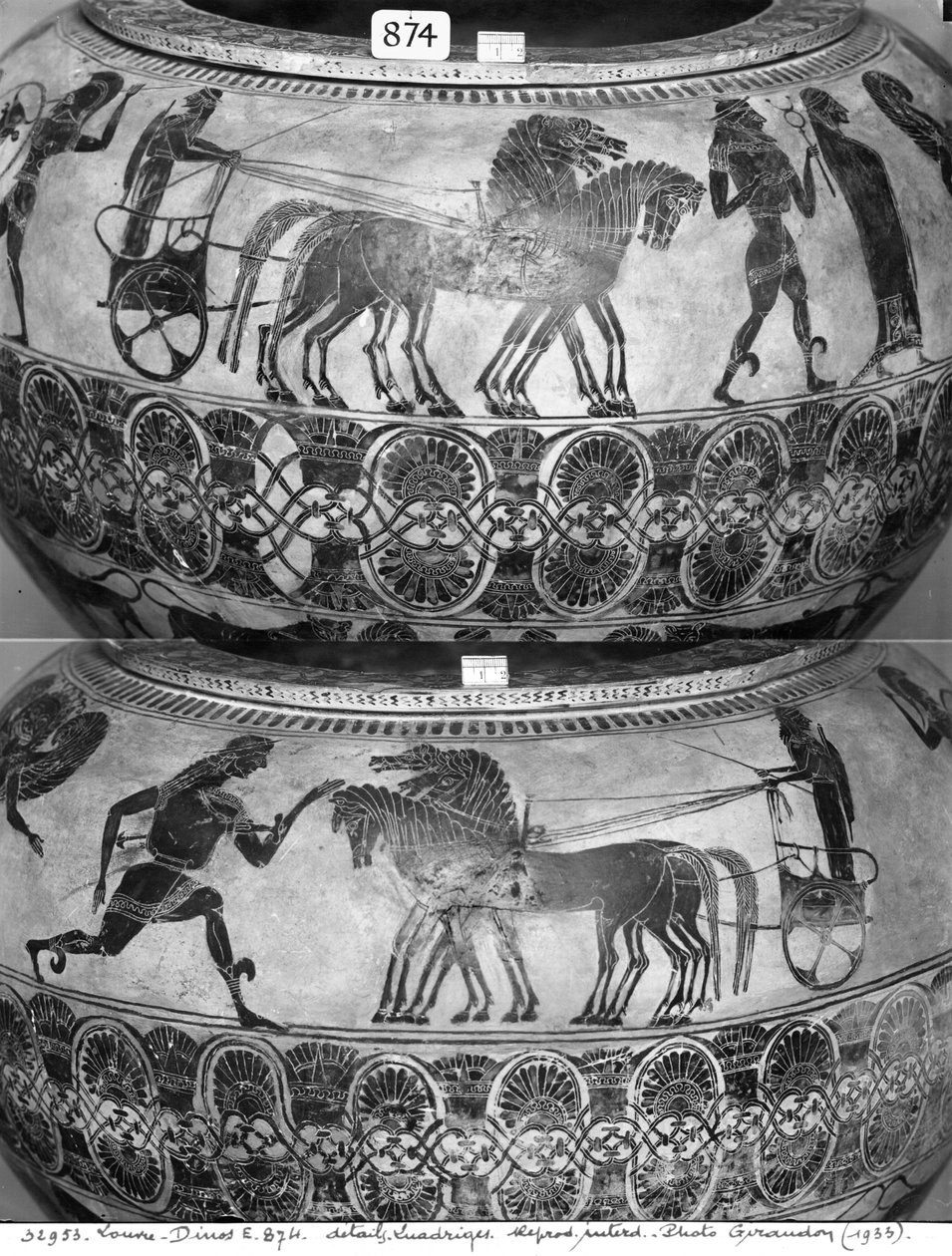 Attikai fekete figurás dinoszauruszok, szekereseket ábrázolva, Kr.e. 590 körül (kerámia) alkotó: Greek