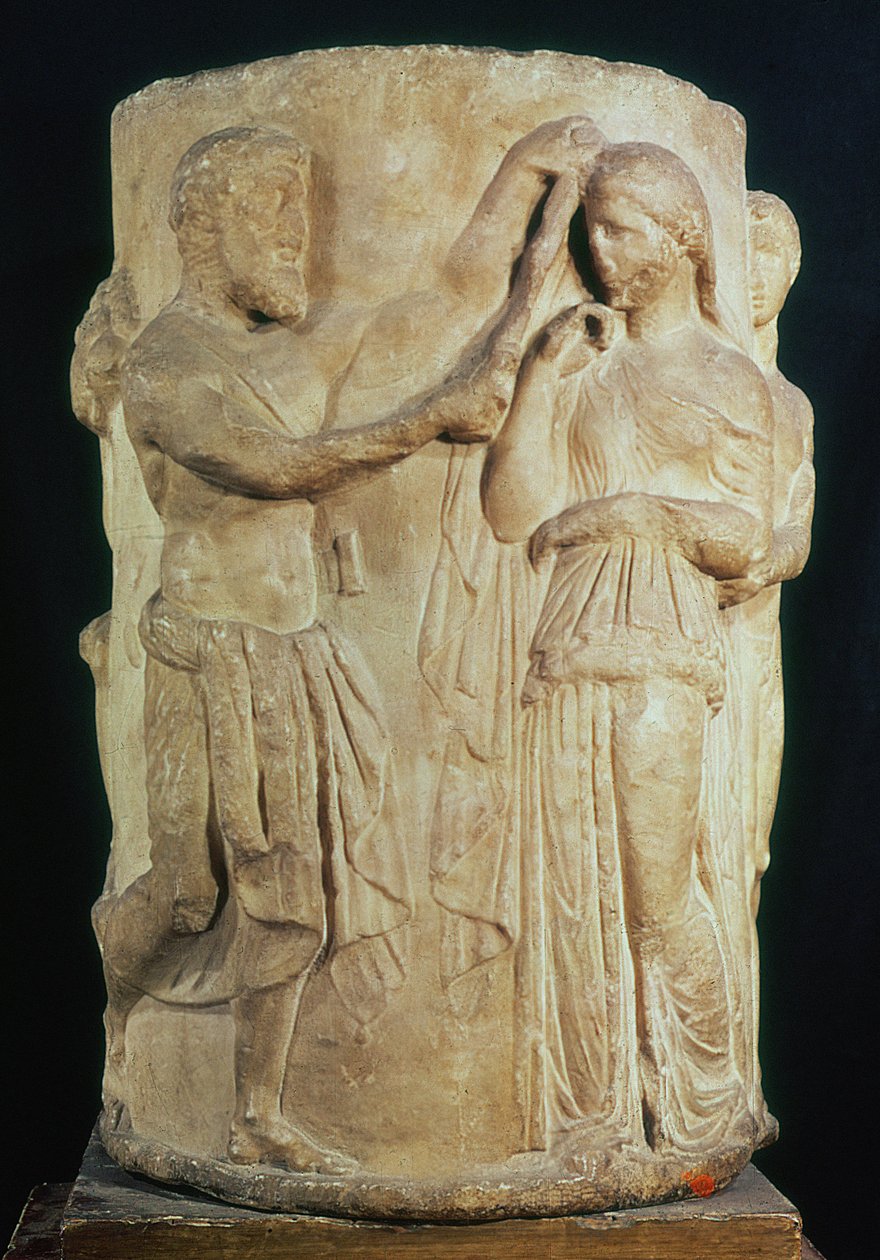 Alceste áldozatát ábrázoló hengeres oltár (márvány) alkotó: Greek