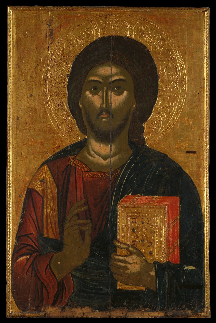 Ikonosztázikon a szentély képernyőjéről, amely Pantokrator Krisztust ábrázolja (tojástempera a panelen) alkotó: Greek School