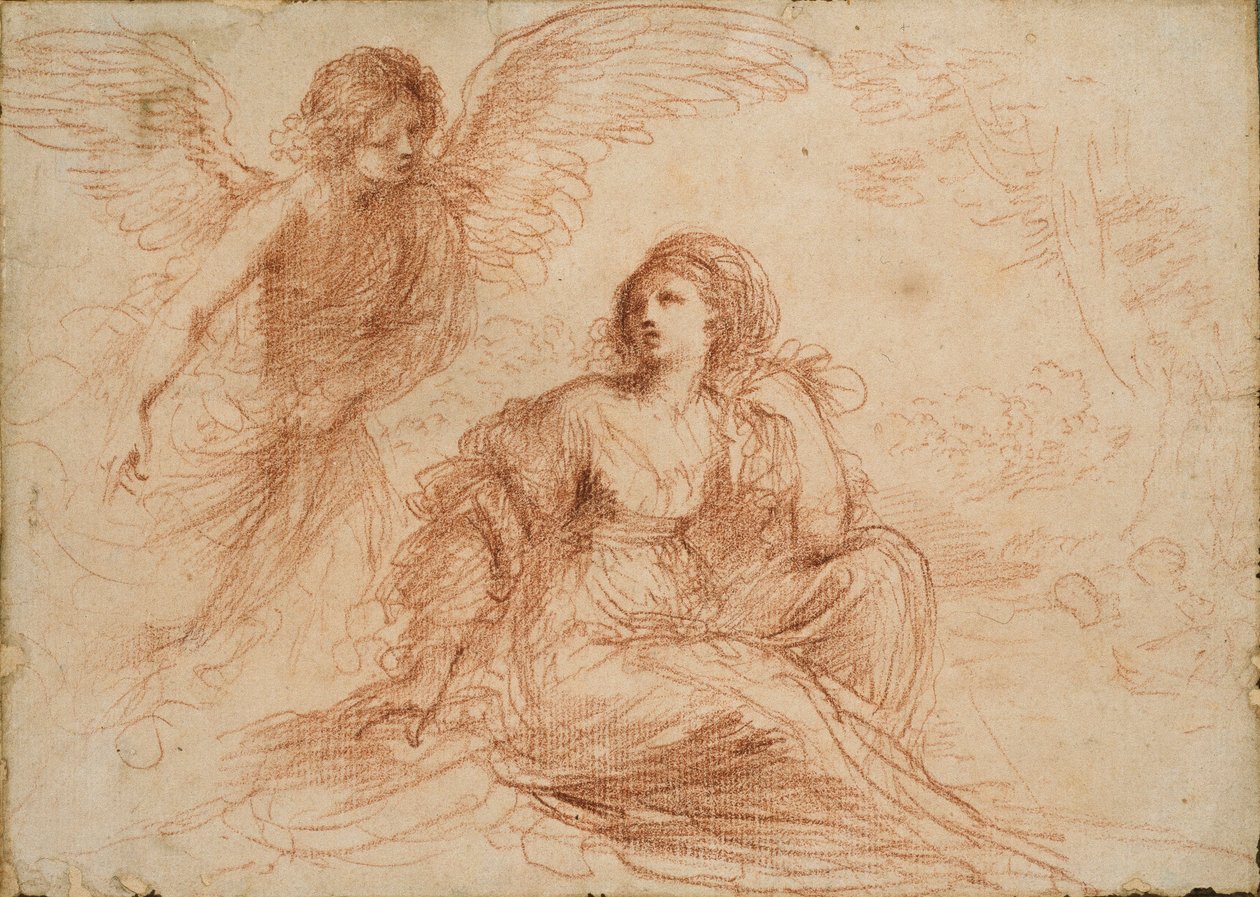 Egy angyal megjelenik Hágárnak és Izmaelnek, 1653 alkotó: Guercino