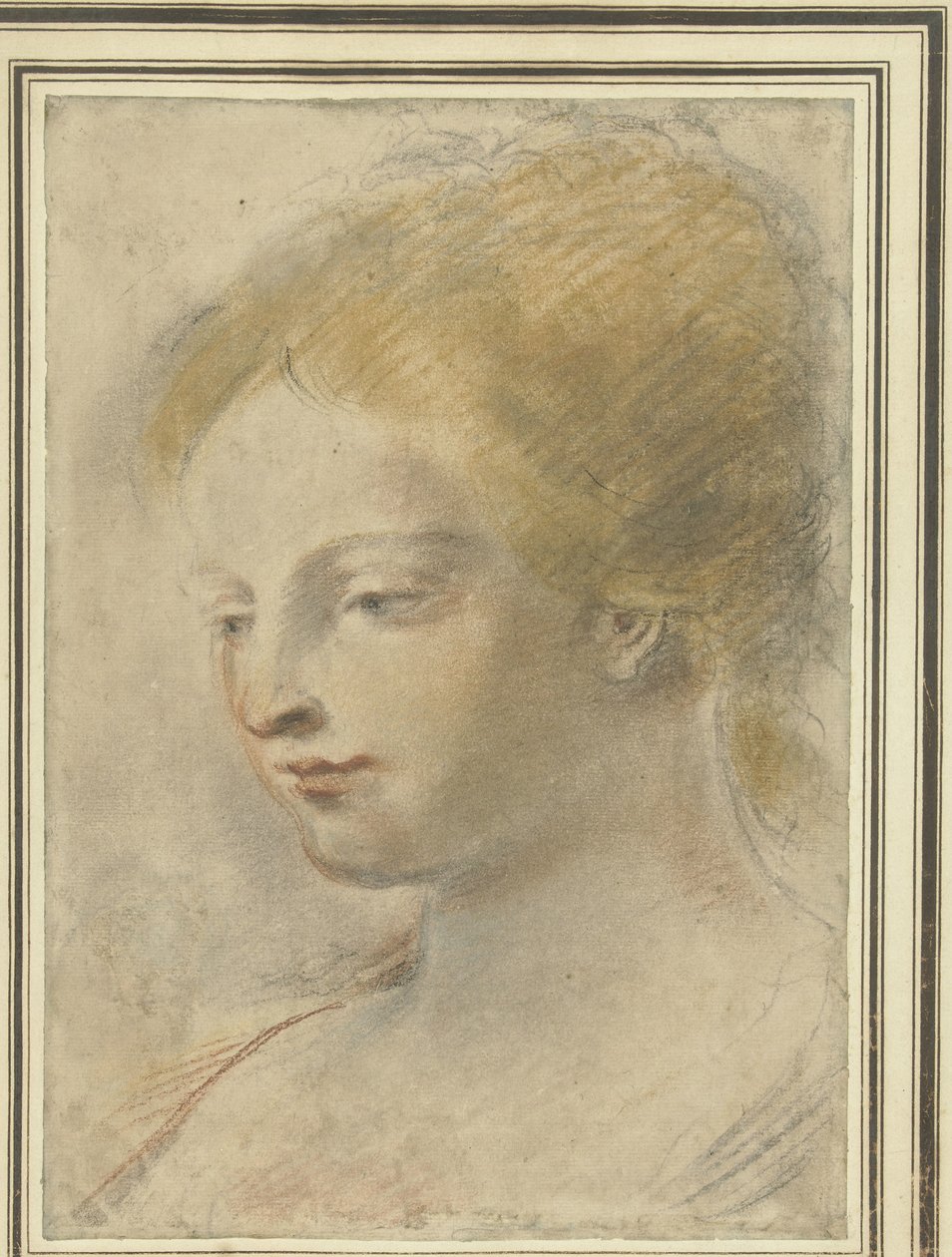 Egy fiatal nő feje lesütött szemmel alkotó: Guercino