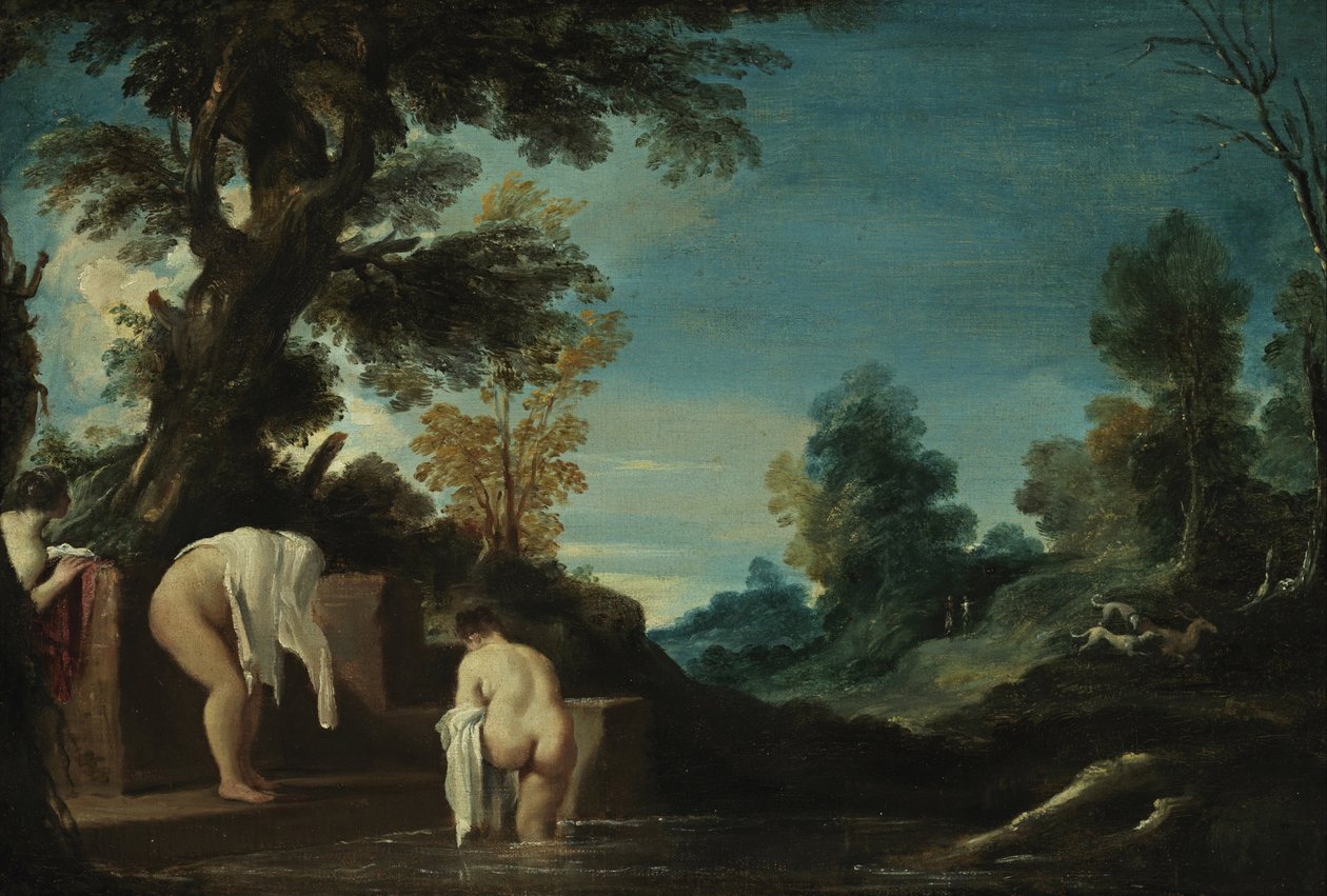 Tájkép fürdőző nőkkel alkotó: Guercino