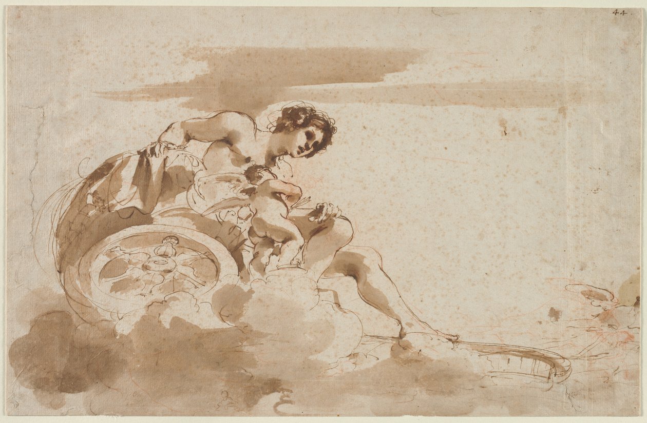 Vénusz és Ámor egy szekéren alkotó: Guercino