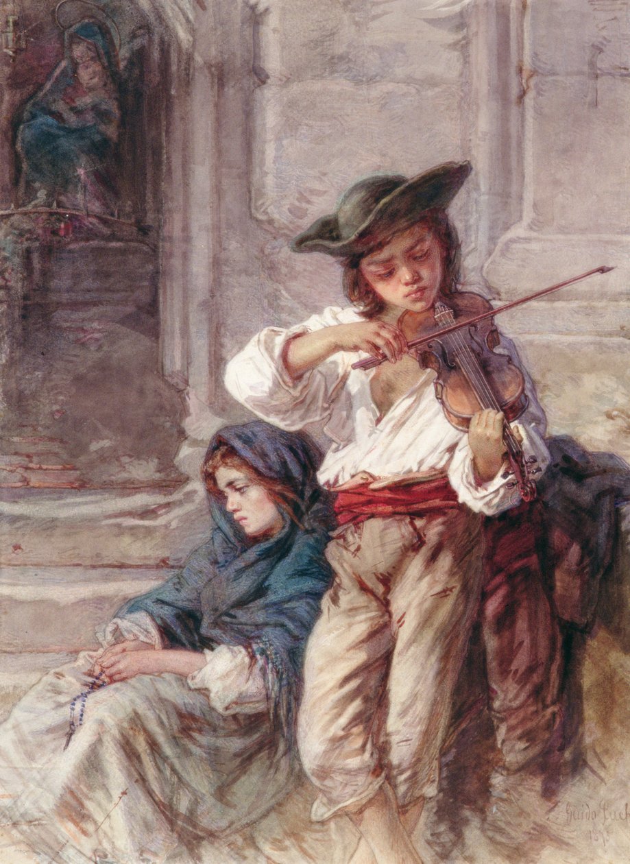 A fiatal hegedűs, 1880 körül (wc papíron) alkotó: Guido Bach