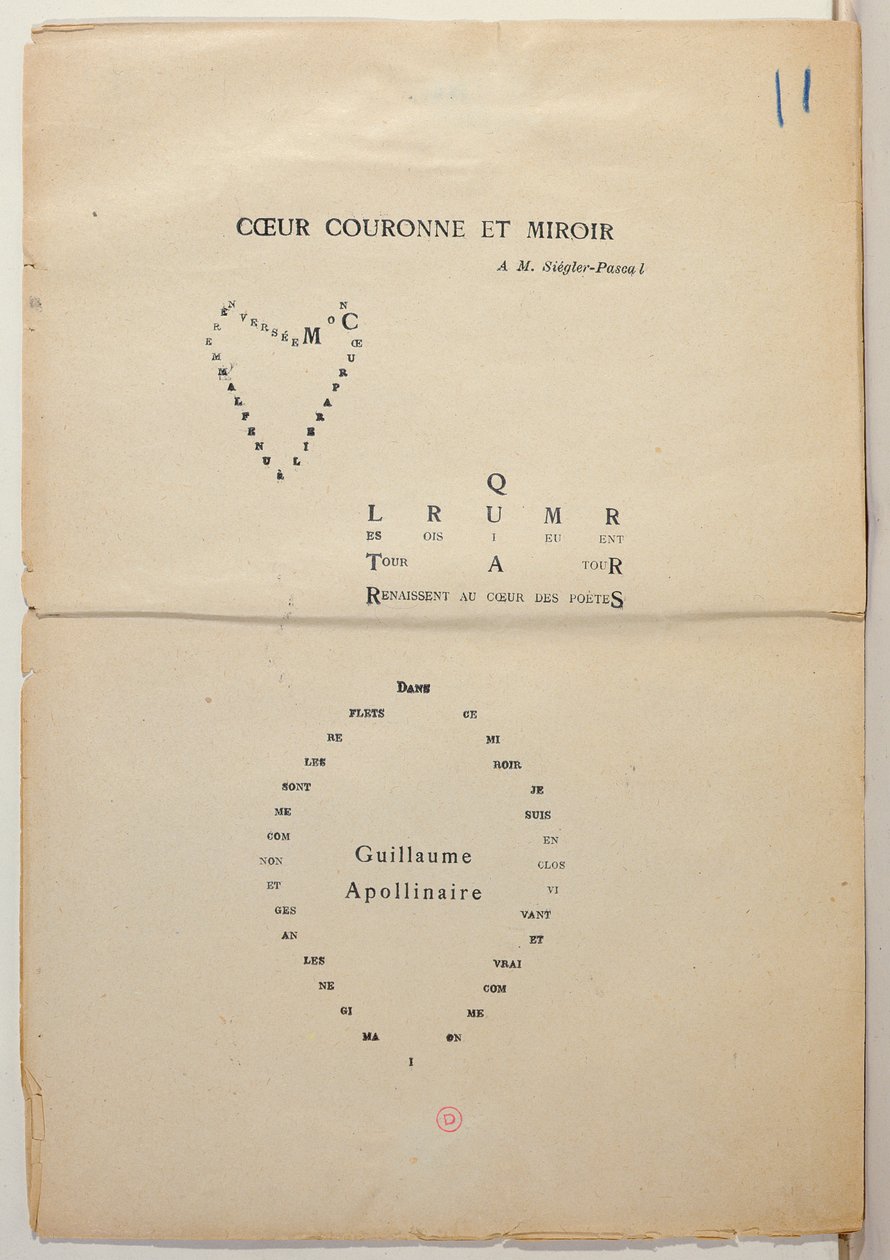 Az 1914-es „Et Moi aussi Je Suis Peintre” oldal lektorált másolata (tintával papíron) alkotó: Guillaume Apollinaire