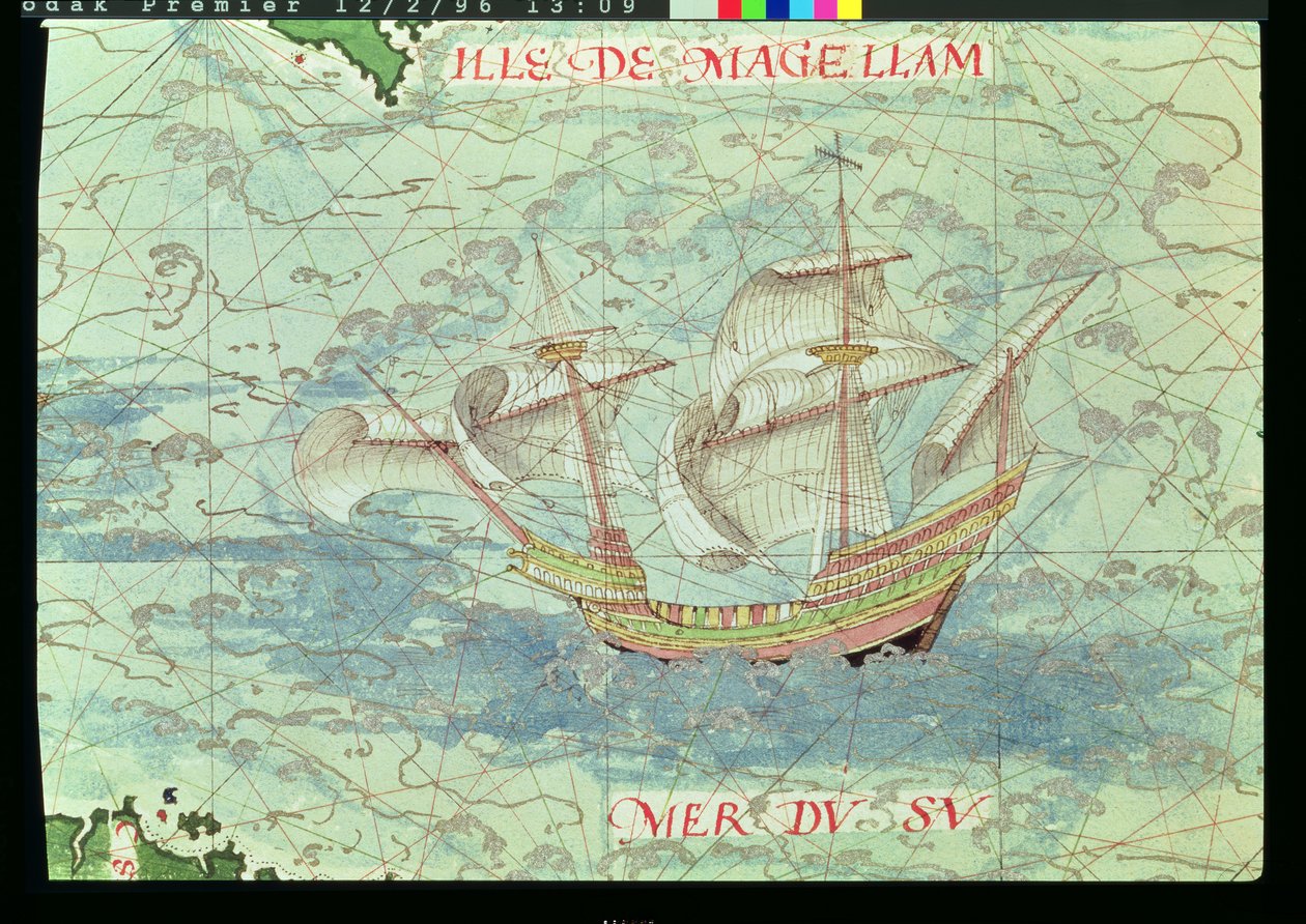 F.41v A Caravel, részlet a Cosmographie Universelle-ből, 1555 alkotó: Guillaume Le Testu
