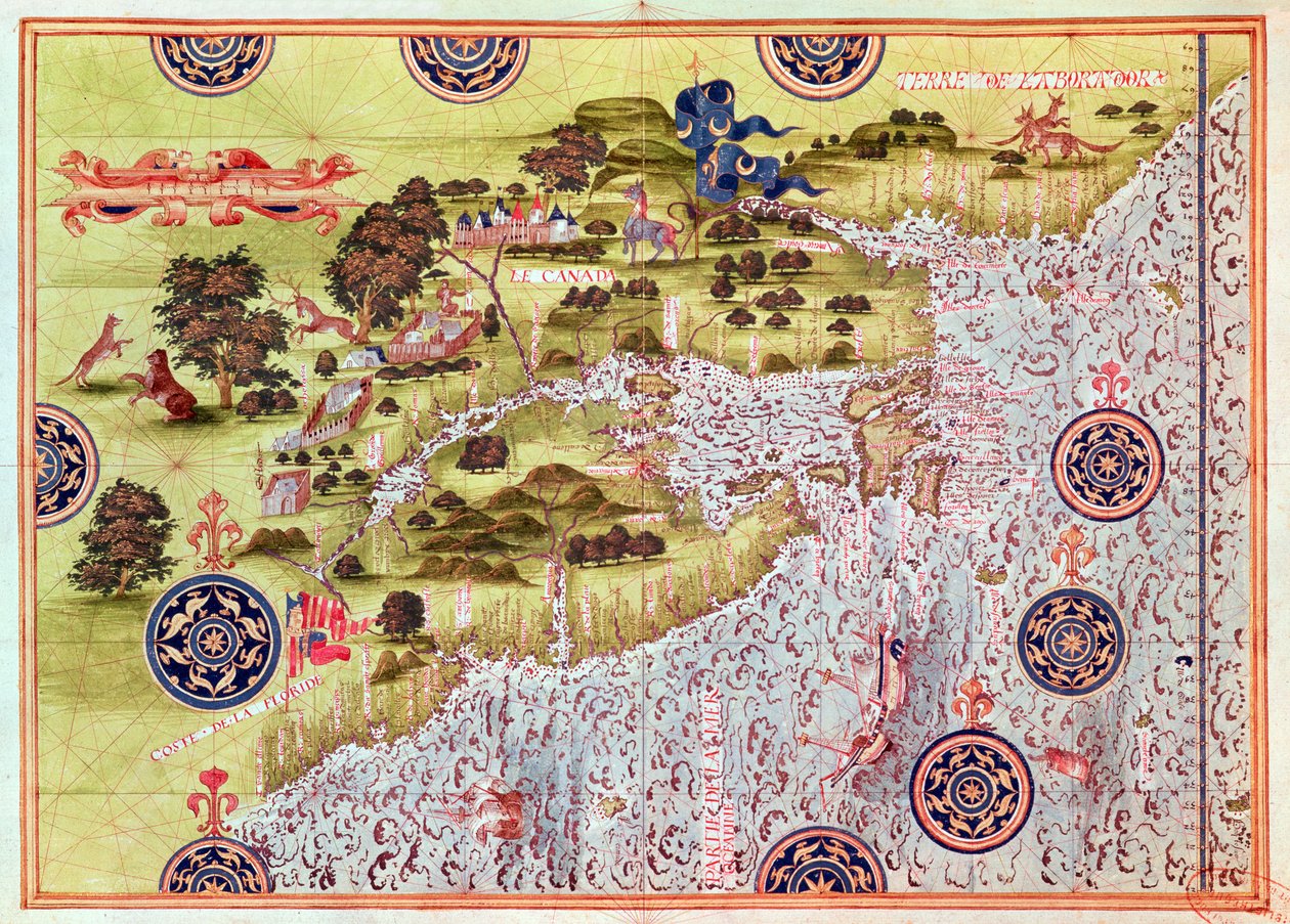 Fol.57v Kanada és Florida térképe, a „Cosmographie Universelle”, 1555 alkotó: Guillaume Le Testu