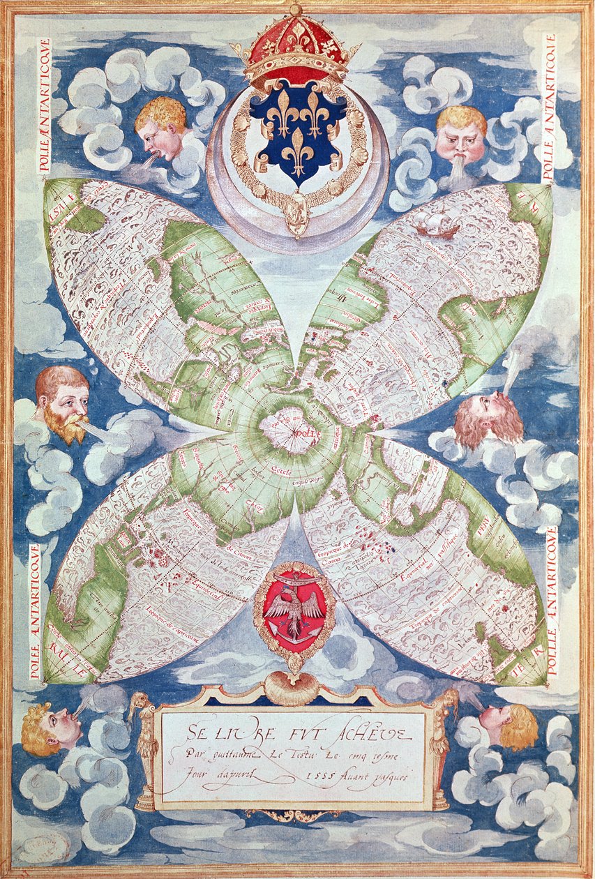 Fol.7v Északi-sark térkép, a „Cosmographie Universelle”, 1555 alkotó: Guillaume Le Testu