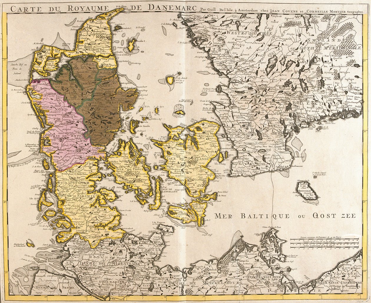 A Dán Királyság térképe (rézkarc alkotó: Guillaume Delisle