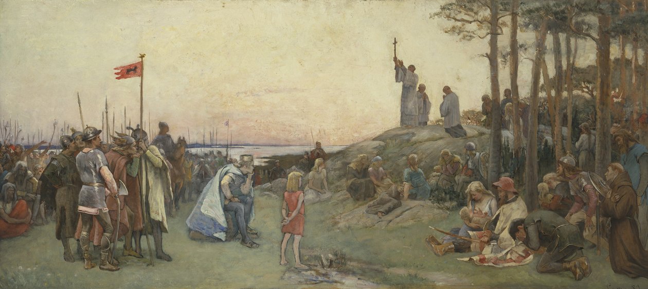Ansgar, a kereszténységet prédikálja, 1889 alkotó: Gustaf Olaf Cederstrom