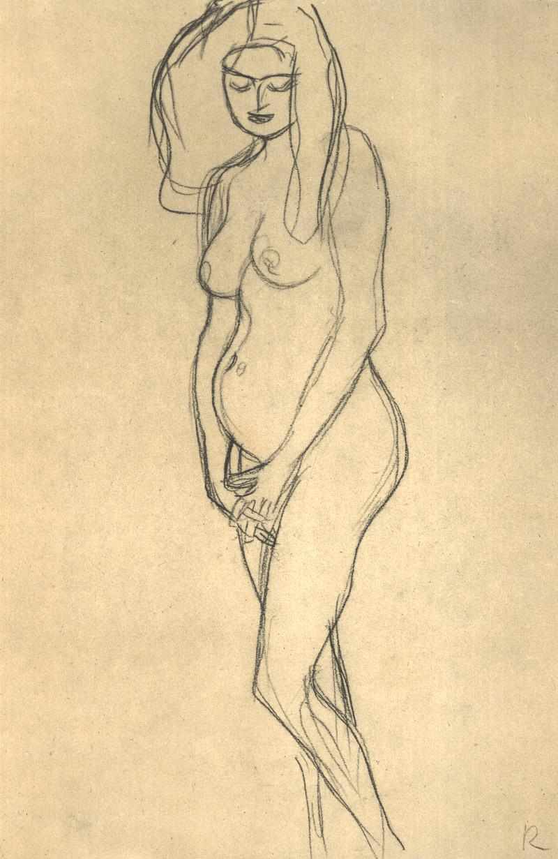 Terhes nő aktja balra alkotó: Gustav Klimt