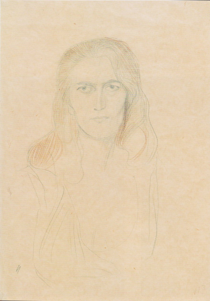 Félhosszú nő arcképe elölről (Erinnye) alkotó: Gustav Klimt