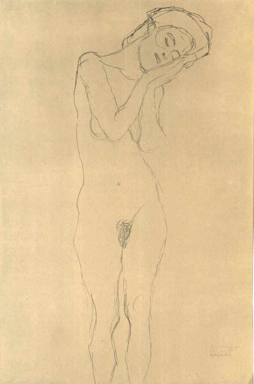 Akt, elölről, kezével az arcán alkotó: Gustav Klimt
