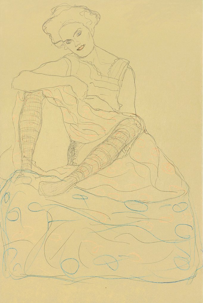 Fél meztelenül ül lábakkal alkotó: Gustav Klimt