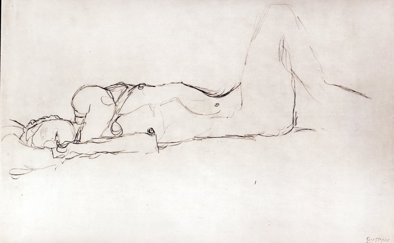 Meztelen nő az ágyban, 1914 körül alkotó: Gustav Klimt
