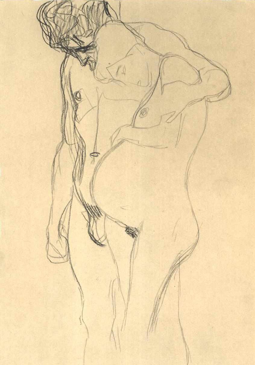 Terhes nő férjével balra alkotó: Gustav Klimt