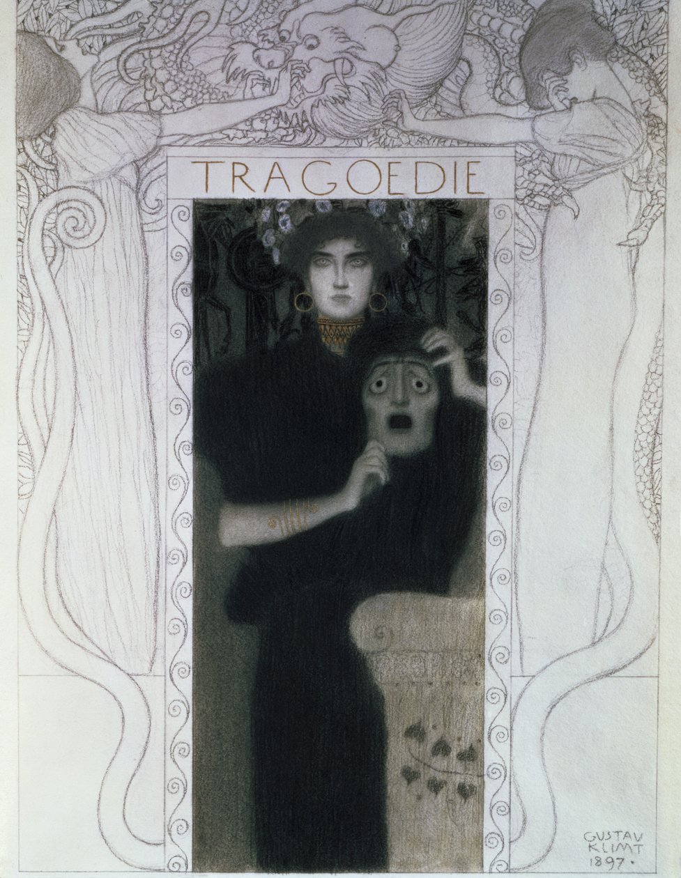 Tragédia, 1897 (rajz) alkotó: Gustav Klimt