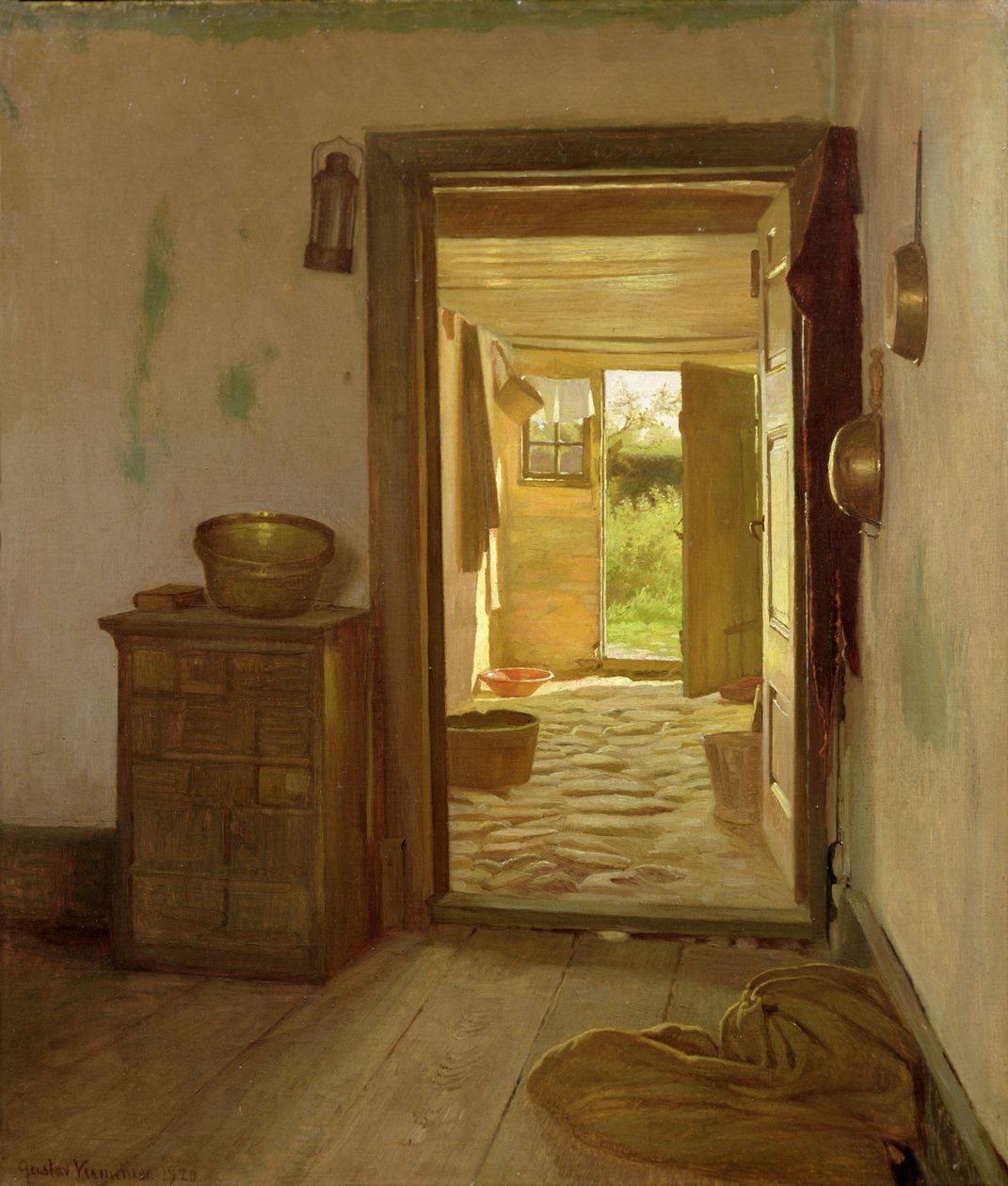 Parasztház belső, nyitott ajtóval alkotó: Gustav Vermehren