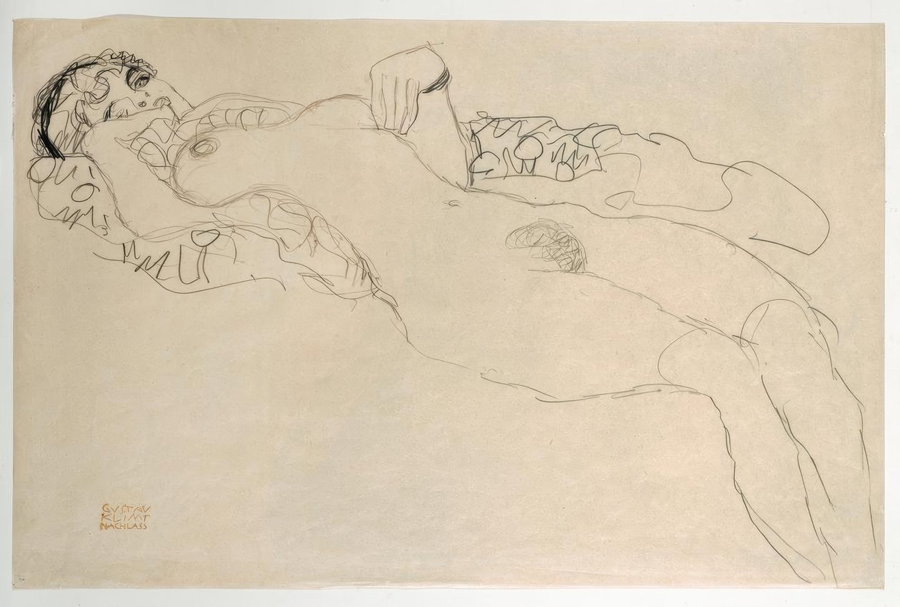 A fekvő akt balra fordult alkotó: Gustav Klimt