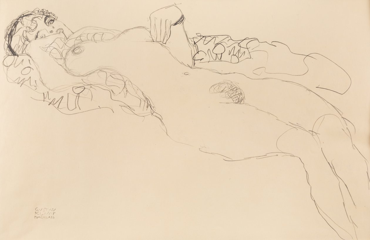Fekvő női akt, balra, 1917. alkotó: Gustav Klimt