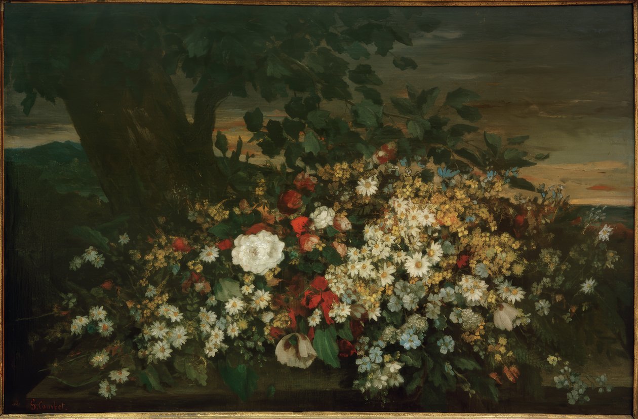 Virágok egy padon alkotó: Gustave Courbet