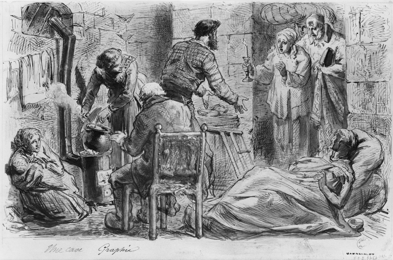 Párizs ostromának albuma, egy pince (toll és barna tus mosás és ceruza, papír) alkotó: Gustave Dore