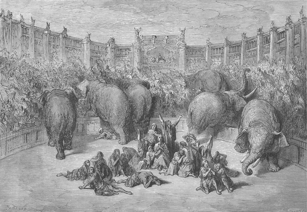 Fogságba esett zsidók az alexandriai hippodromban, Josiah Wood Whymper (1813-1903) metszetével alkotó: Gustave Dore