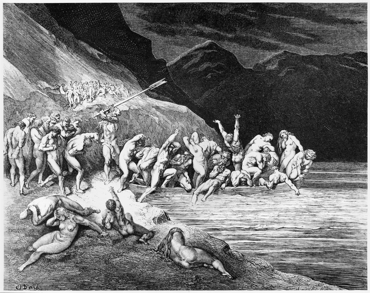 Charon, illusztráció Dante Alighieri (1265-1321) Párizs "Isteni színjátékából" (Inferno), megjelent 1885. alkotó: Gustave Dore
