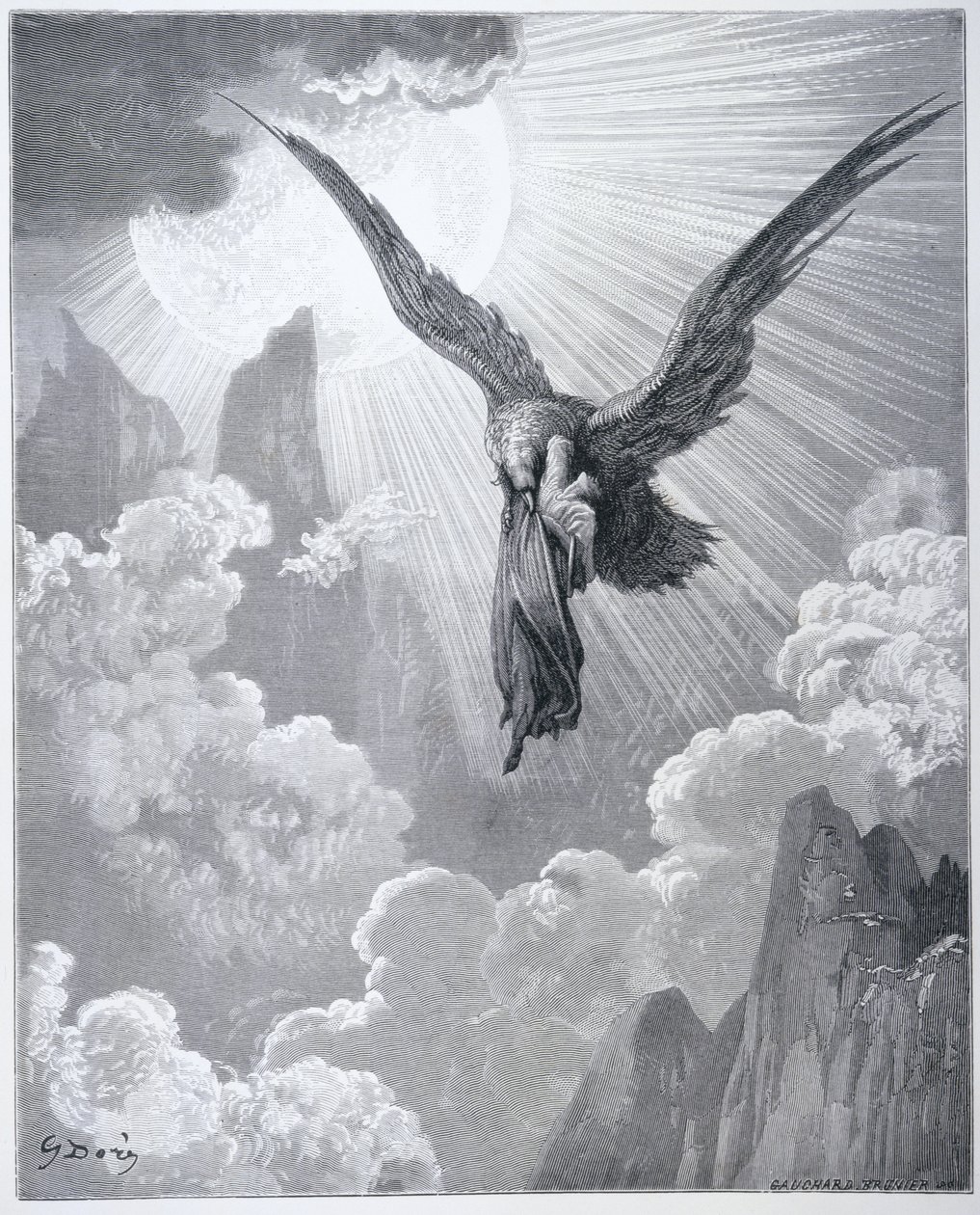 Dante és a sas, Dante Alighieri (1265-1321) „Isteni színjátékából” (Purgatorio), vésette Gauchard Brunier, 1868 körül alkotó: Gustave Dore