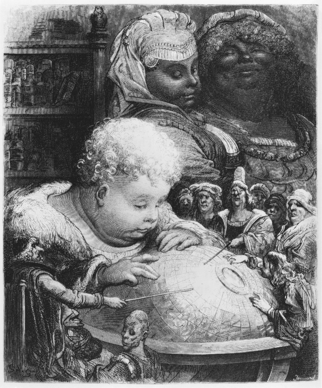 Gargantua oktatása, illusztráció Francois Rabelais (1494-1553) „Gargantua” című művéből, Paul Jonnard-Pacel (megh. 1902) metszete alkotó: Gustave Dore