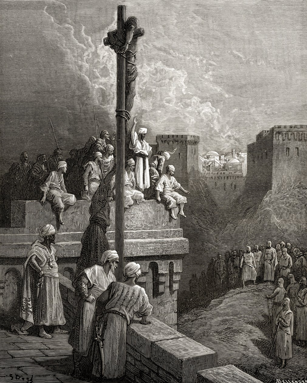 Arsuf falaira kiállítva Gerard of Avesnes, illusztráció a „Bibliotheque des Croisades”-ből, J-F. Michaud, 1877 alkotó: Gustave Dore