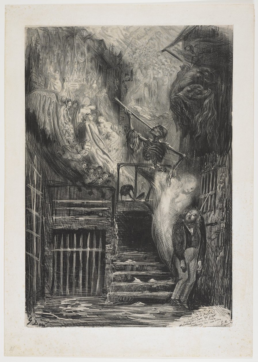 A régi lámpás utcája (Gérard de Nerval halála), 1855 alkotó: Gustave Dore