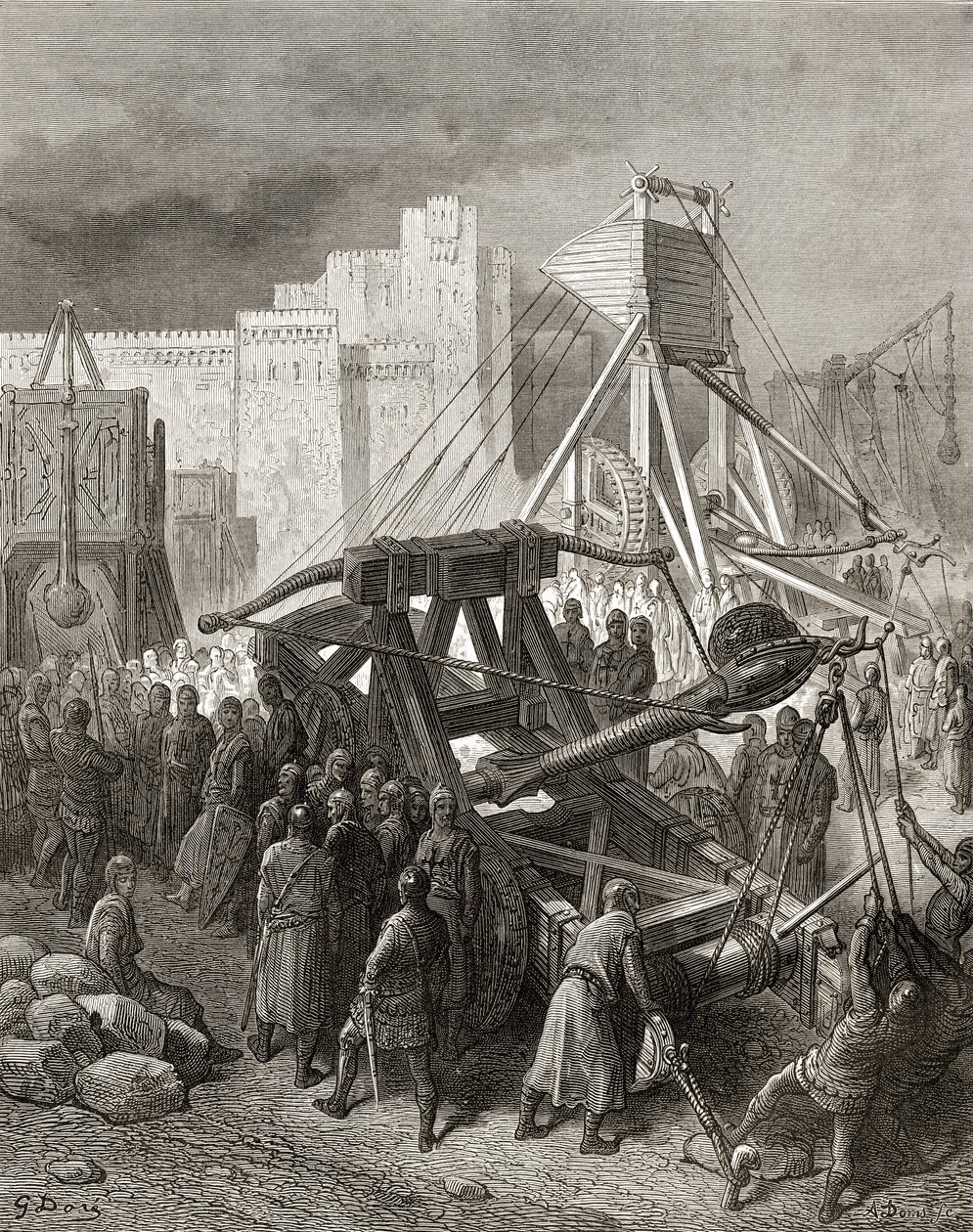 A keresztes hadigépezet, illusztráció a „Bibliotheque des Croisades”-ből, J-F. Michaud, 1877 alkotó: Gustave Dore