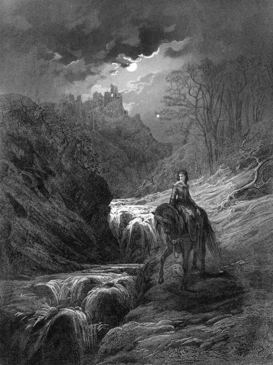 The Moonlight Ride, illusztráció Alfred Tennyson „Idylls of the King” című művéből, 1868 alkotó: Gustave Dore