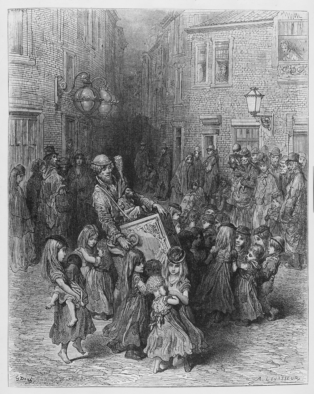 Az orgona az udvarban, illusztráció a „London, a zarándoklat” című filmből, 1872 alkotó: Gustave Dore