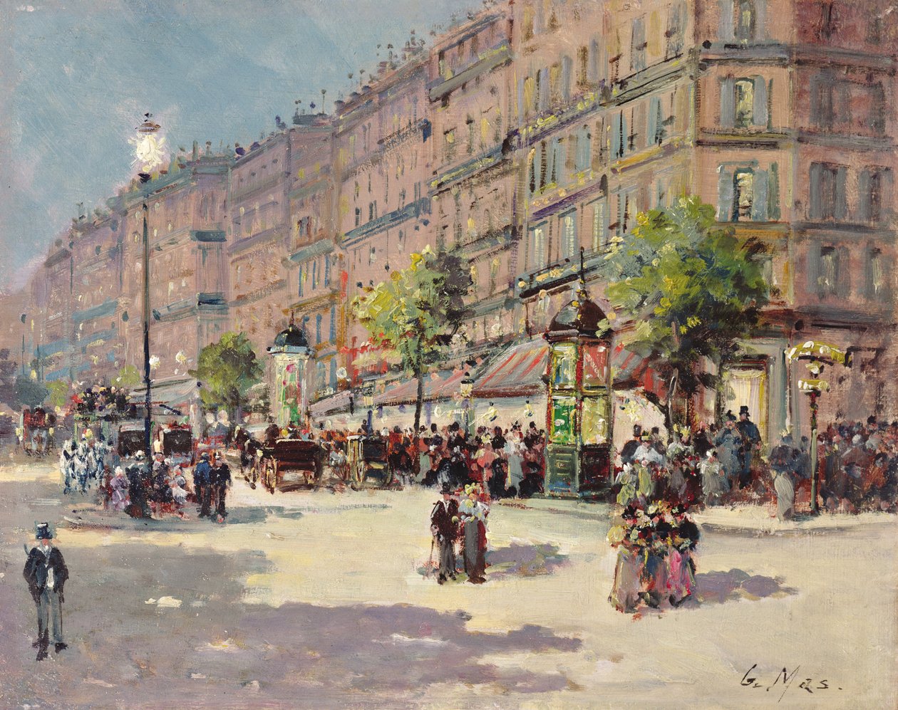 Paris Street Scene olaj, panel alkotó: Gustave Mascart