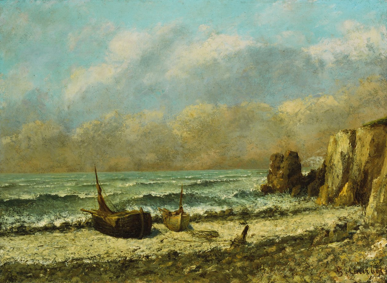 Két csónak a tengerparton, alkotó: Gustave Courbet
