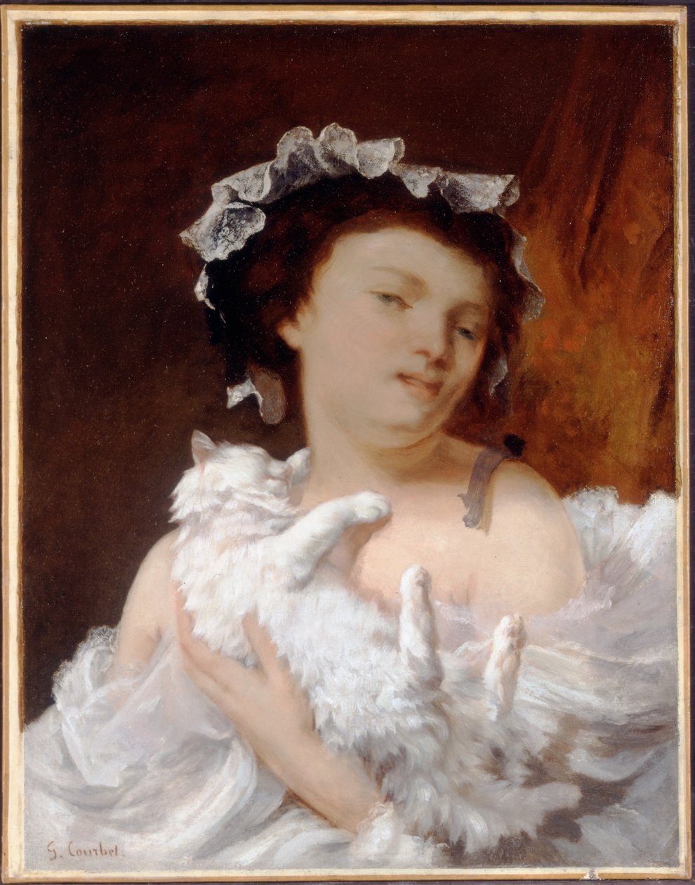 Nő macskával, 1864 alkotó: Gustave Courbet