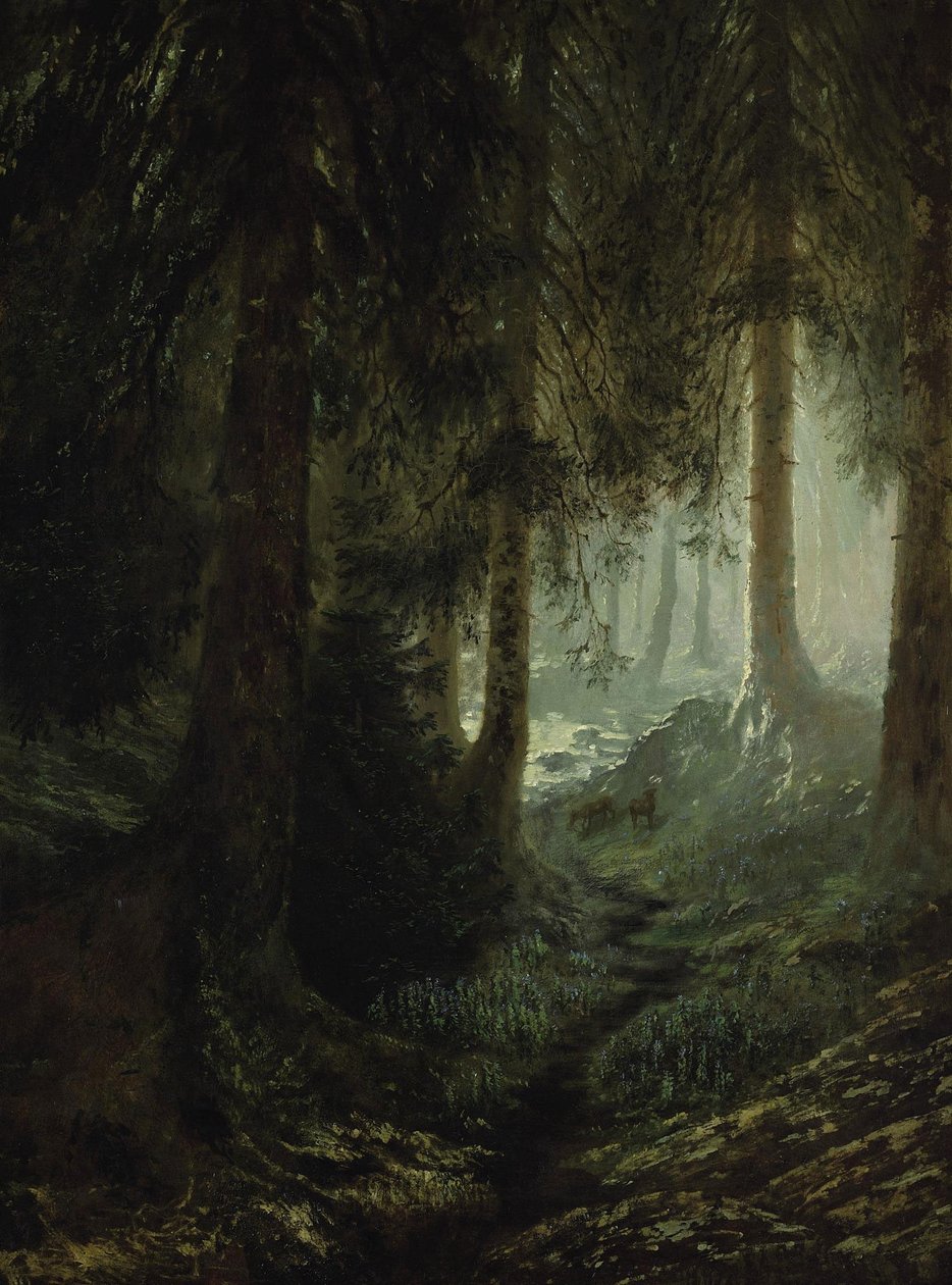Szarvasok egy erdei tájban alkotó: Gustave Dore
