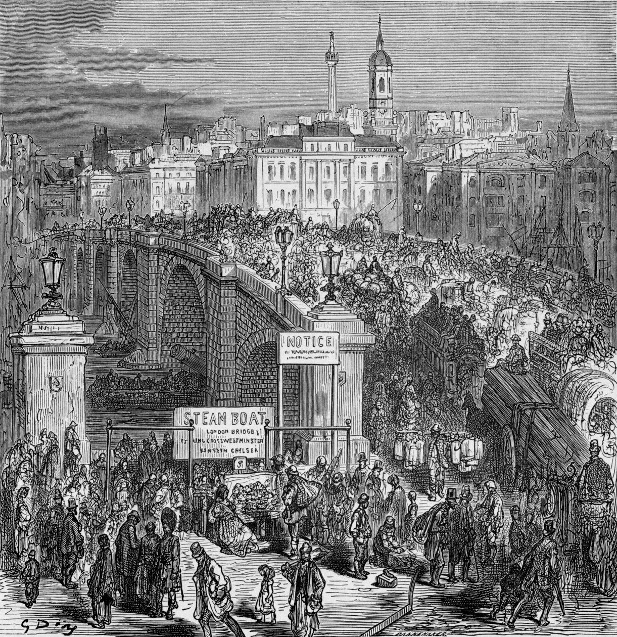 Forgalmas jelenet a London Bridge-en, 1872. alkotó: Gustave Dore