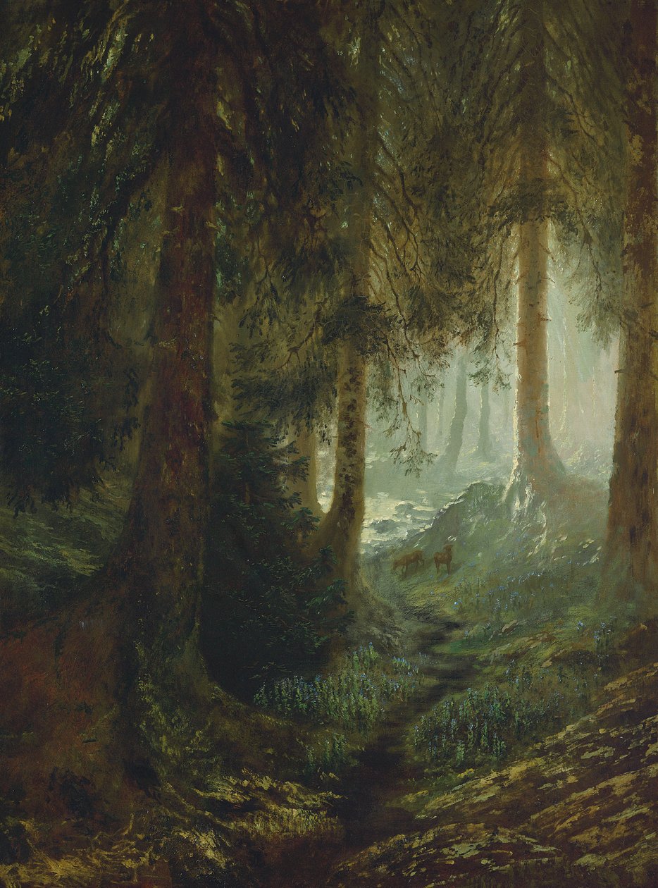 Szarvas erdei tájban alkotó: Gustave Dore