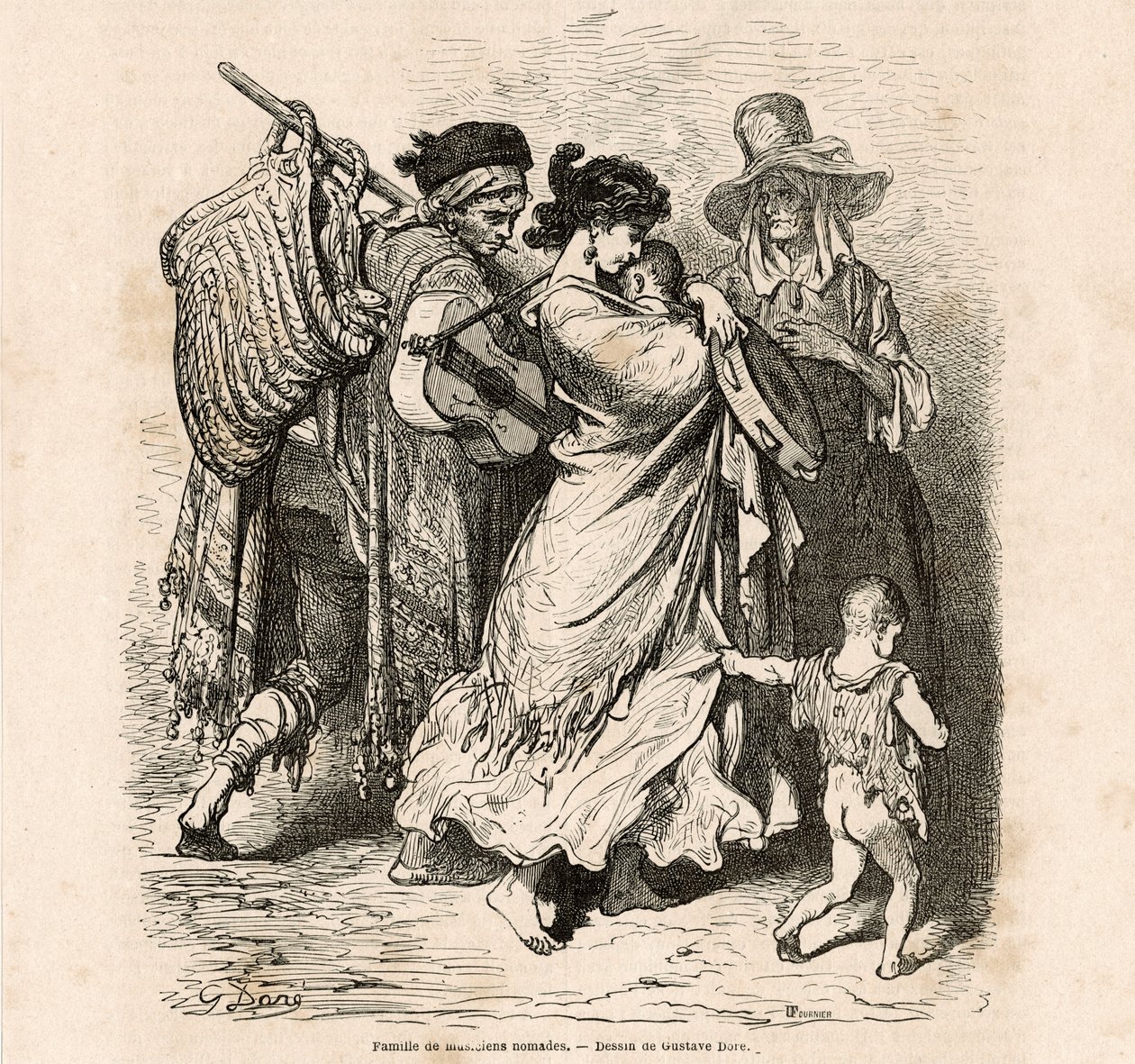 Nomád zenészcsalád (metszet) alkotó: Gustave Dore