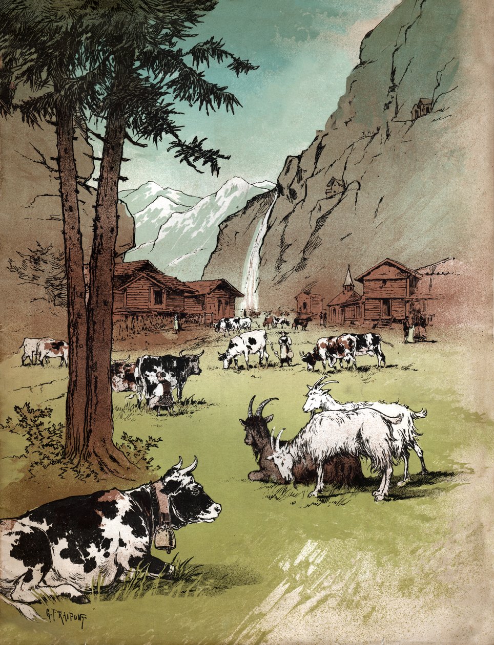 Farm Svájcban. (Illusztráció, kb. 1910) alkotó: Gustave Fraipont