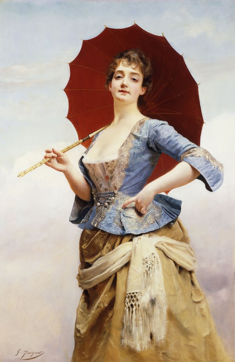 Egy hölgy napernyővel, alkotó: Gustave Jacquet