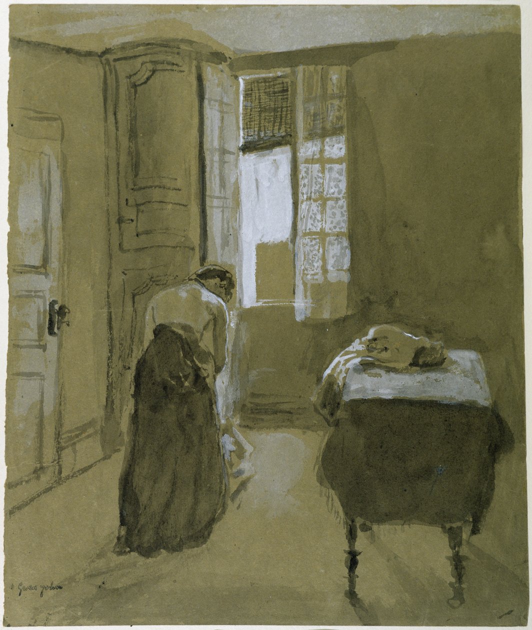 Női öltözködés, 1907 körül (mosás papíron) alkotó: Gwen John