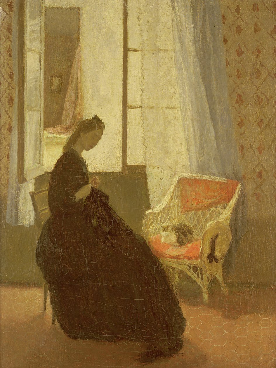 Nő varr egy ablakban alkotó: Gwen John
