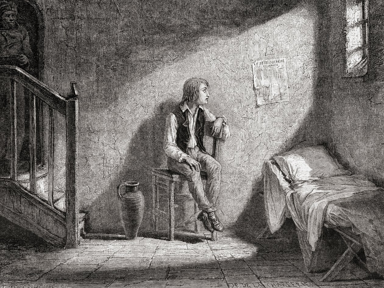 A Dauphin fogságban 1792-ben, metszett Theodor Meyer-Heine alkotó: H. de la Charlerie